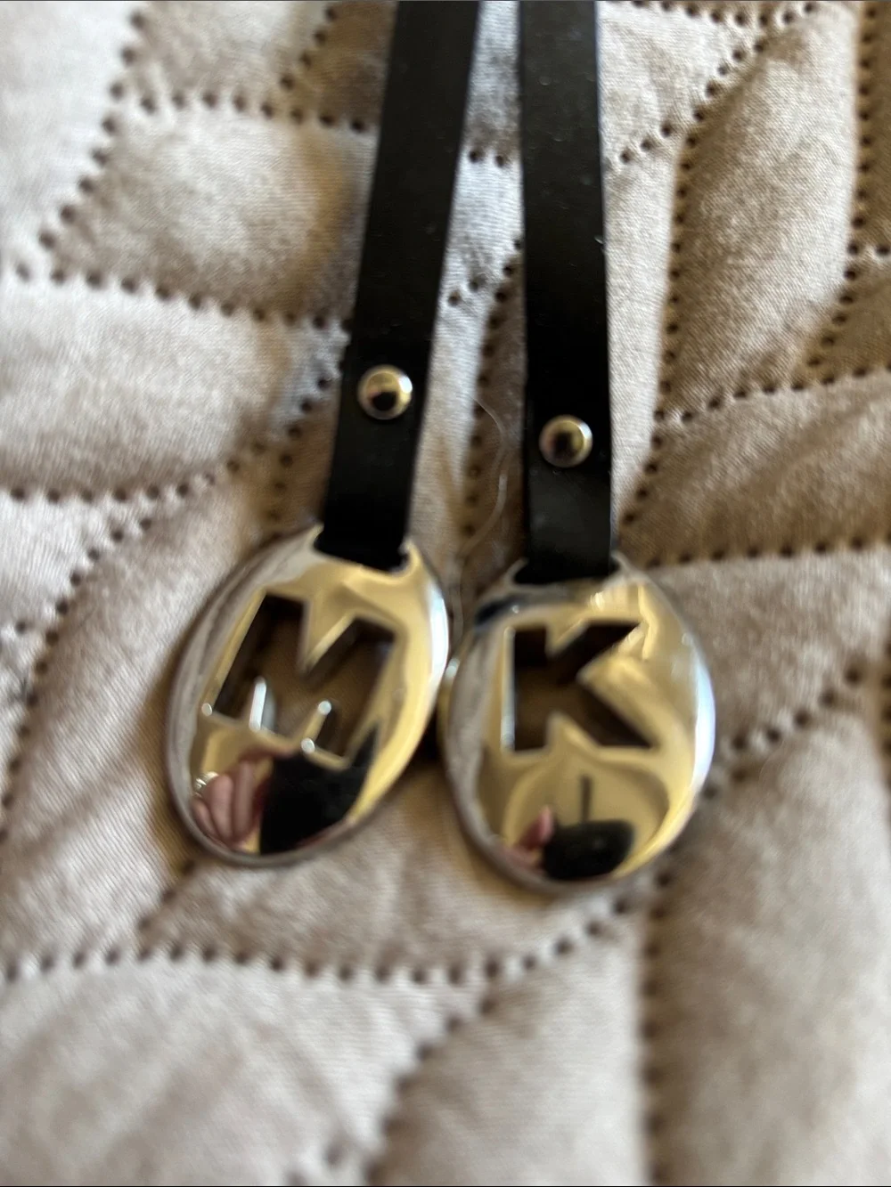 Michael Kors Black Leather Double Charm Keychain
